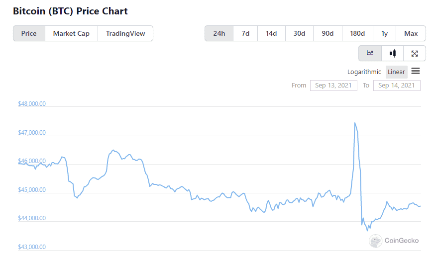 Giá Bitcoin trong 24 giờ qua. Ảnh: Chụp màn hình CoinGecko.