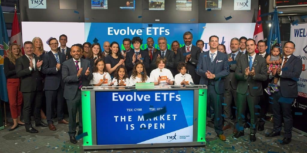 Buổi ra mắt quỹ ETF Evolve tại Sở giao dịch chứng khoán Toronto, Canada. Ảnh: Internet