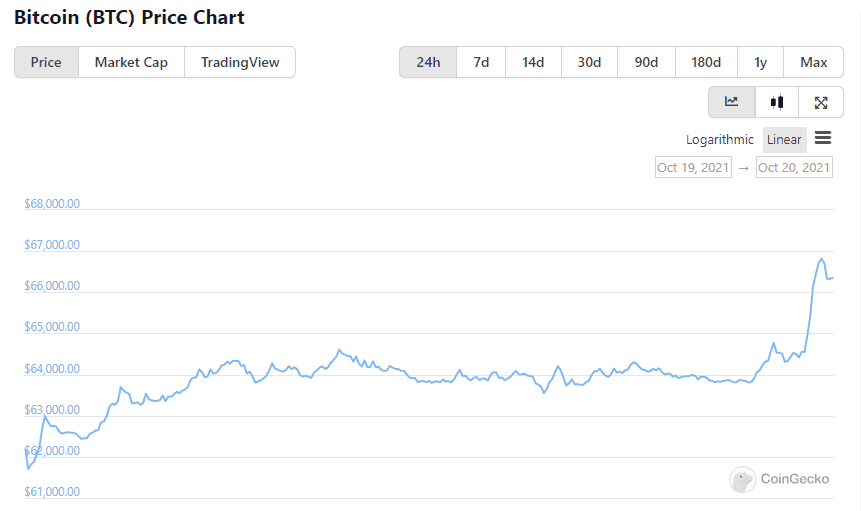 Biến động giá Bitcoin trong 24 giờ qua. Ảnh: CoinGecko