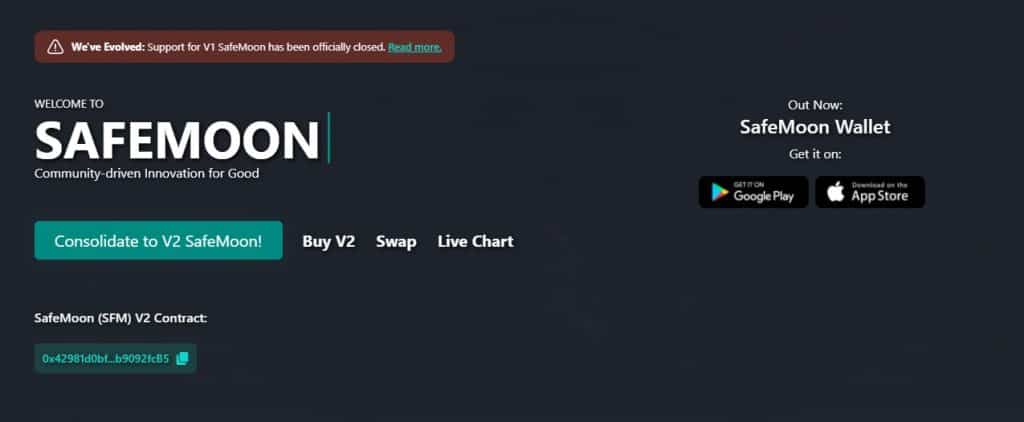 Thông báo chuyển sang phiên bản V2 của Safemon. Ảnh: Website Safemoon