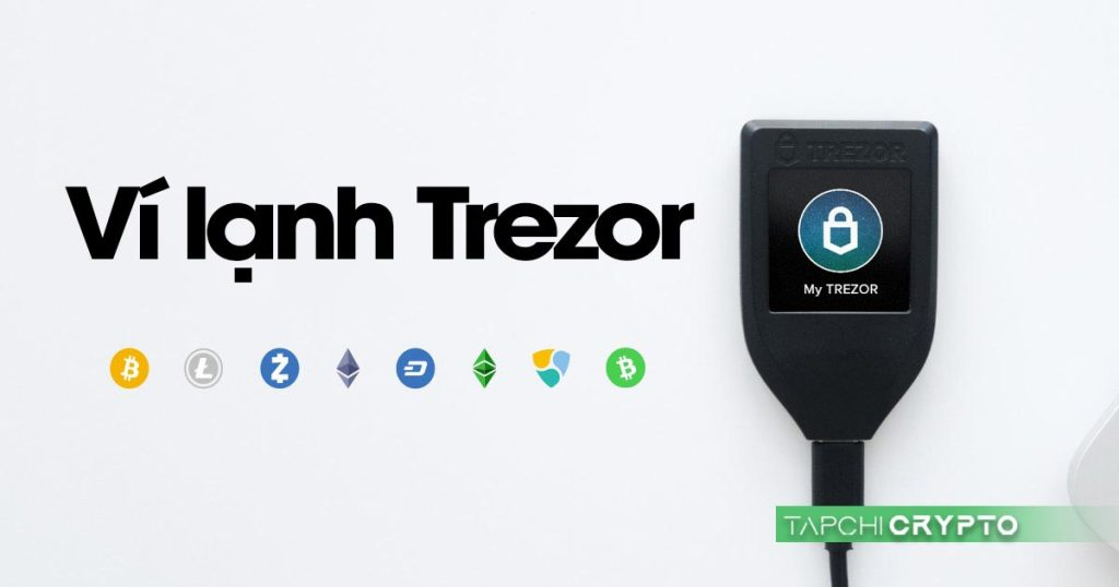 Trezor cold wallet with a design that supports large LCD screens.