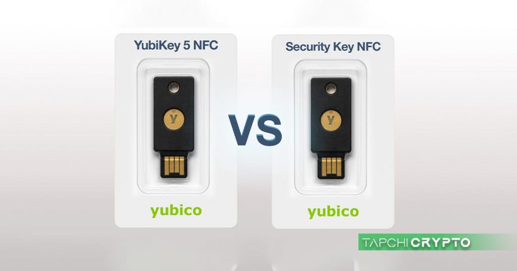 Yubikey 5 NFC (trái) và USB xác thực Security Key NFC (phải).