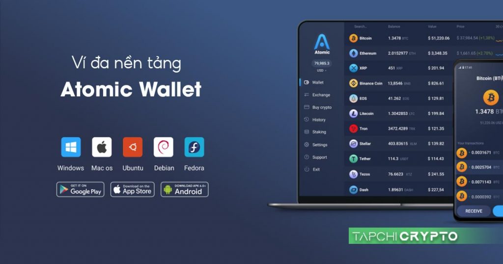 Ví tiền ảo đa nền tảng Atmic Wallet có khả năng chạy trên nhiều hệ điều hành như Windows, iOS, Android, macOS.